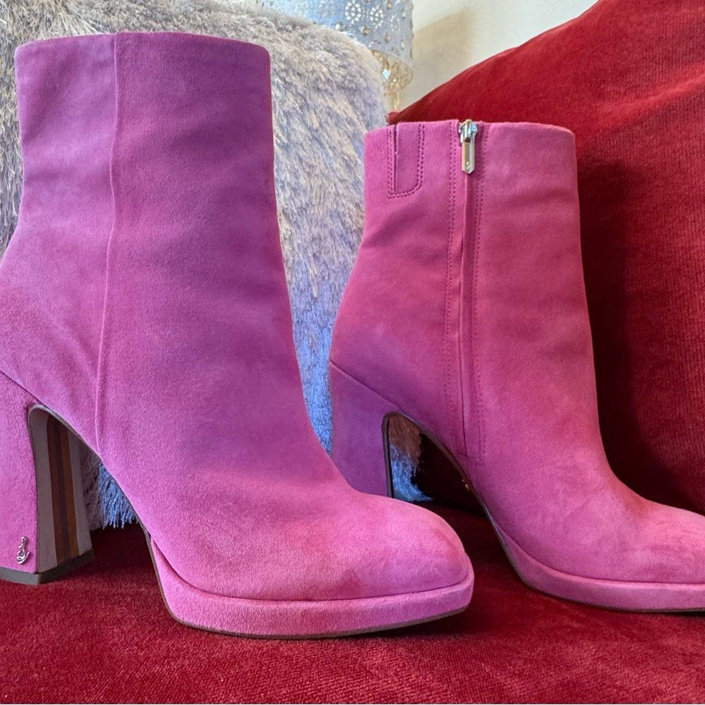 Sam Edelman Fuchsia Suede Ankle Boots with Block Heel
